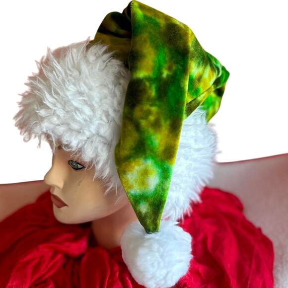 Handcrafted Tie Dye Santa Hat Holiday Wear Grinch Vibes - Picture 2 of 7